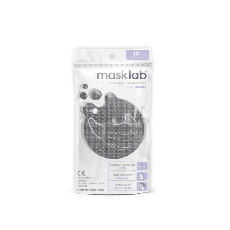 Textured Black Adult 3-ply Surgical Mask 2.0 (Pouch of 10)