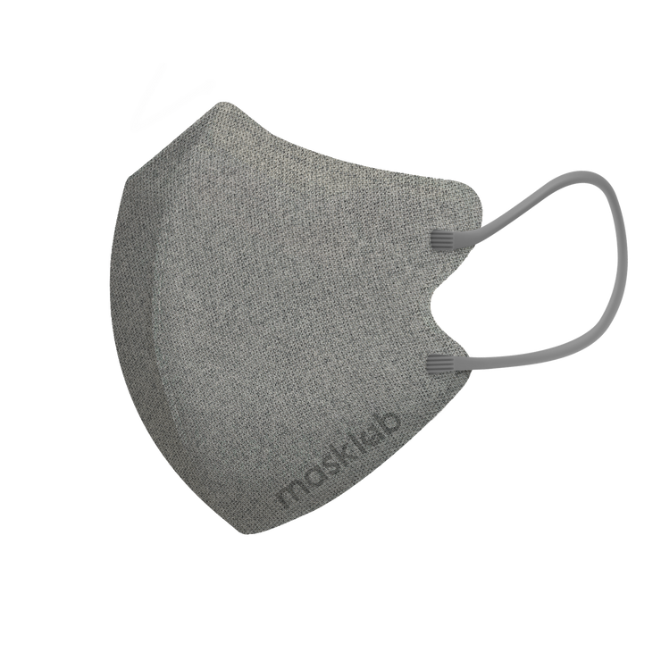 Grey Herringbone 3-ply 2D Slim Fit Mask - L Size (New Box of 5, Individually-wrapped)