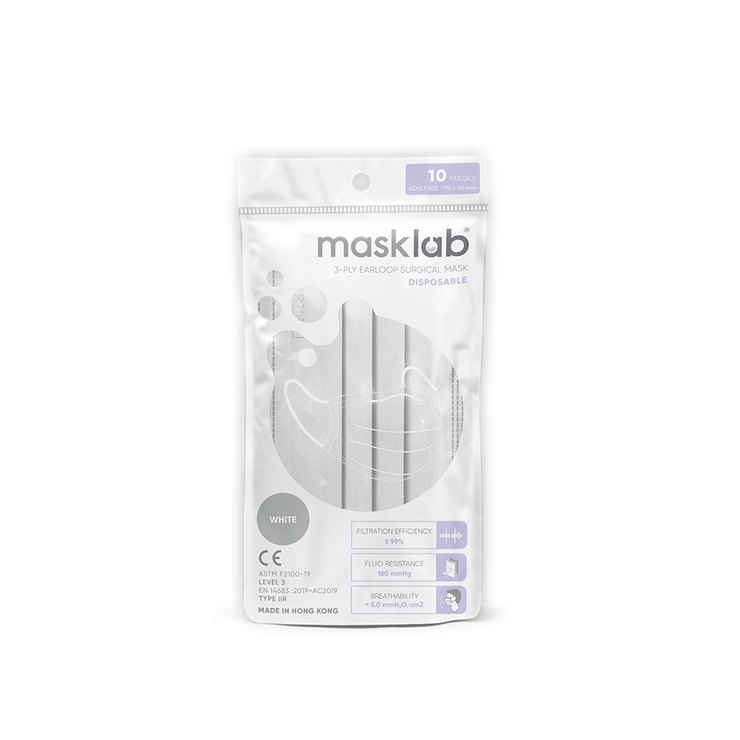 White Adult 3-ply Surgical Mask (Pouch of 10)